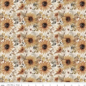 3 Yard by 108" Watercolor Sunflowers Cream